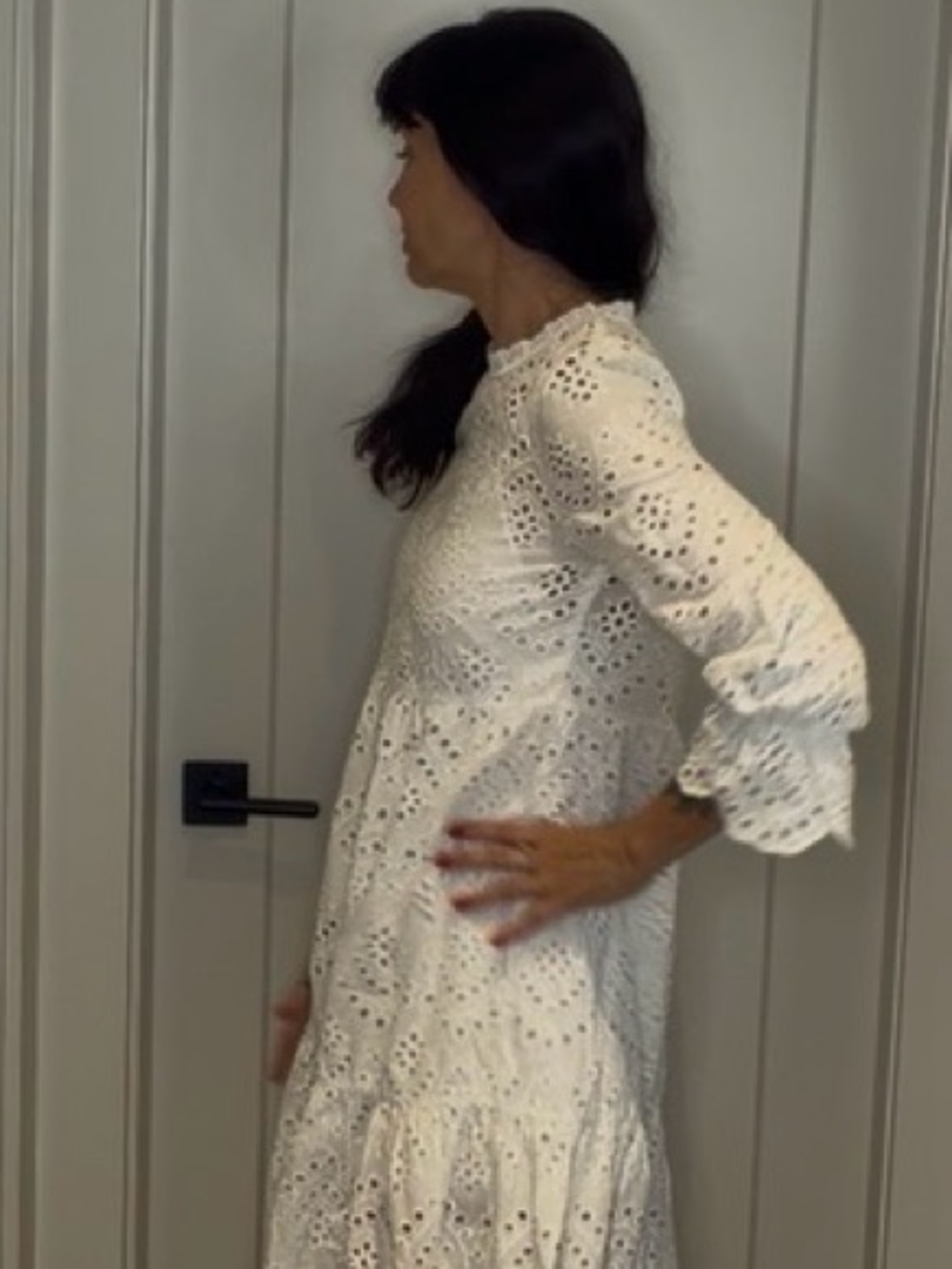 Banana Republic Cream Eyelet Lace Long Sleeve Midi Dress
